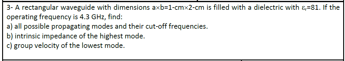 Solved 3- A rectangular waveguide with dimensions | Chegg.com
