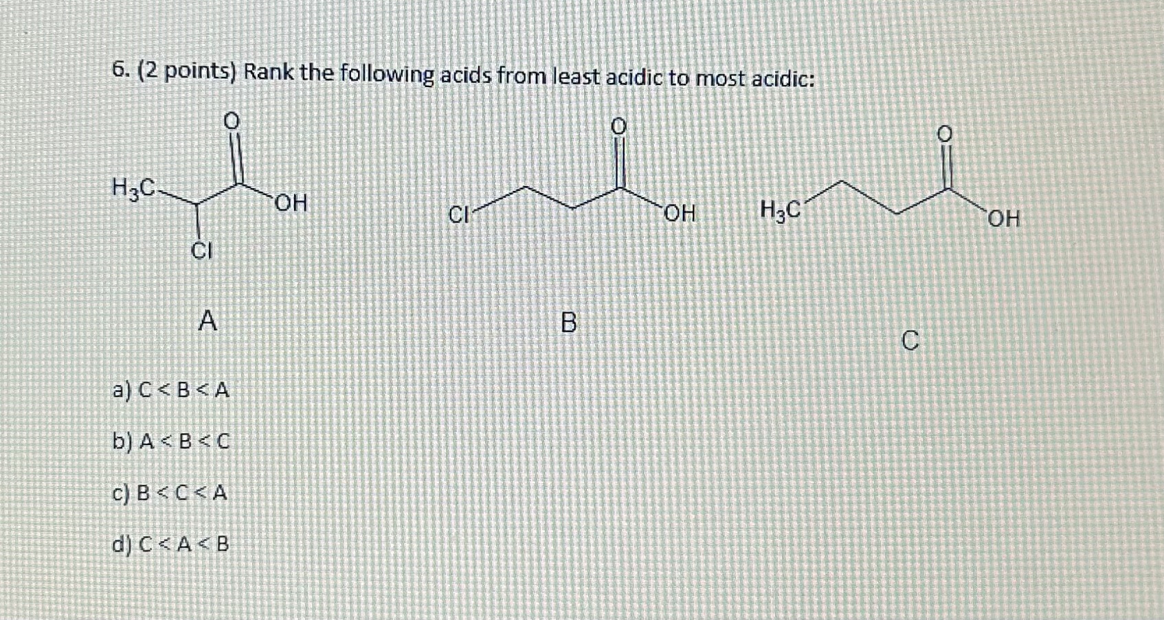 6. (2 points) Rank the following acids from least | Chegg.com