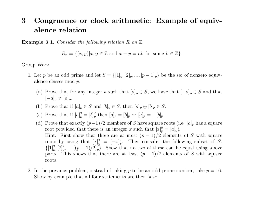 Solved 3 Congruence or clock arithmetic Example of equiv
