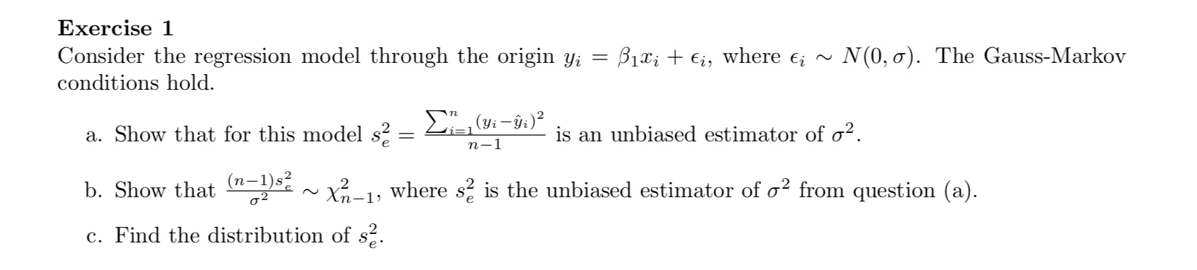 Exercise 1 Consider the regression model through the | Chegg.com