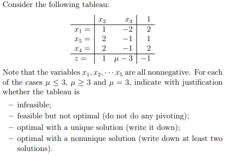 Solved Consider the following tableau: Note that the | Chegg.com