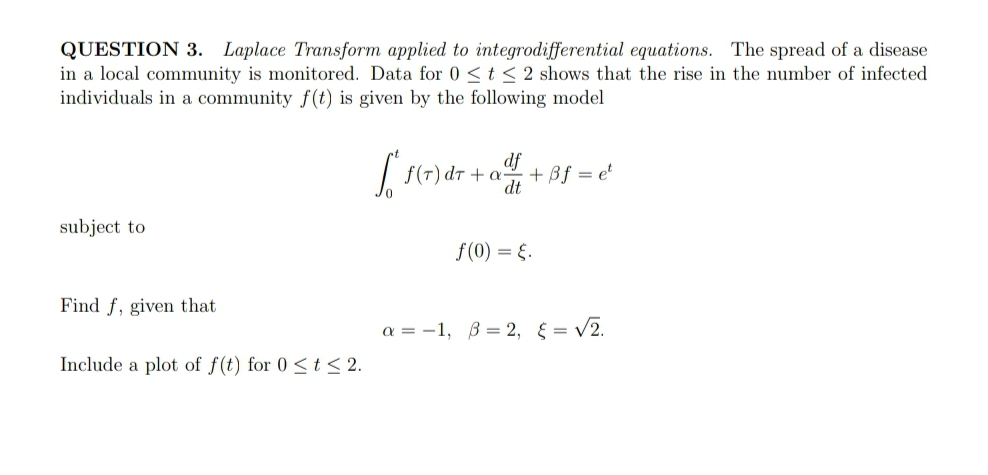 Solved Question 3. Laplace Transform Applied To 