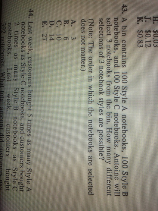 Solved A bin contains 100 Style A notebooks, 100 Style B | Chegg.com