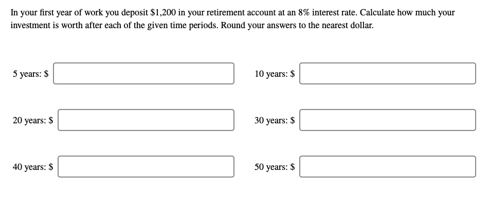 in your first year of work you deposit 1200