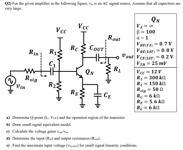 Q2) For The Given Amplifier In The Following Figure, | Chegg.com