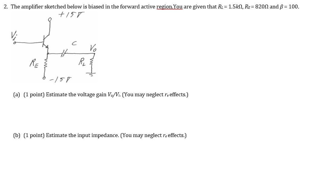 Solved 2. The amplifier sketched below is biased in the | Chegg.com