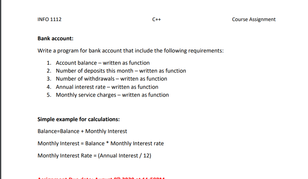 assignment of a bank account