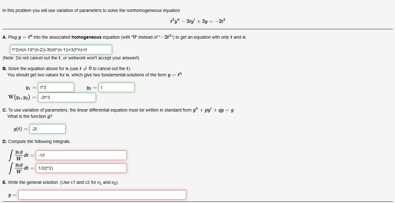 Solved In this problem you will use variation of parameters | Chegg.com