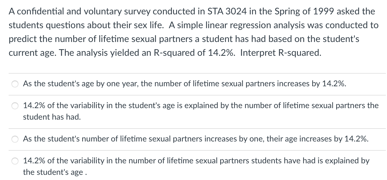 Solved A confidential and voluntary survey conducted in STA | Chegg.com