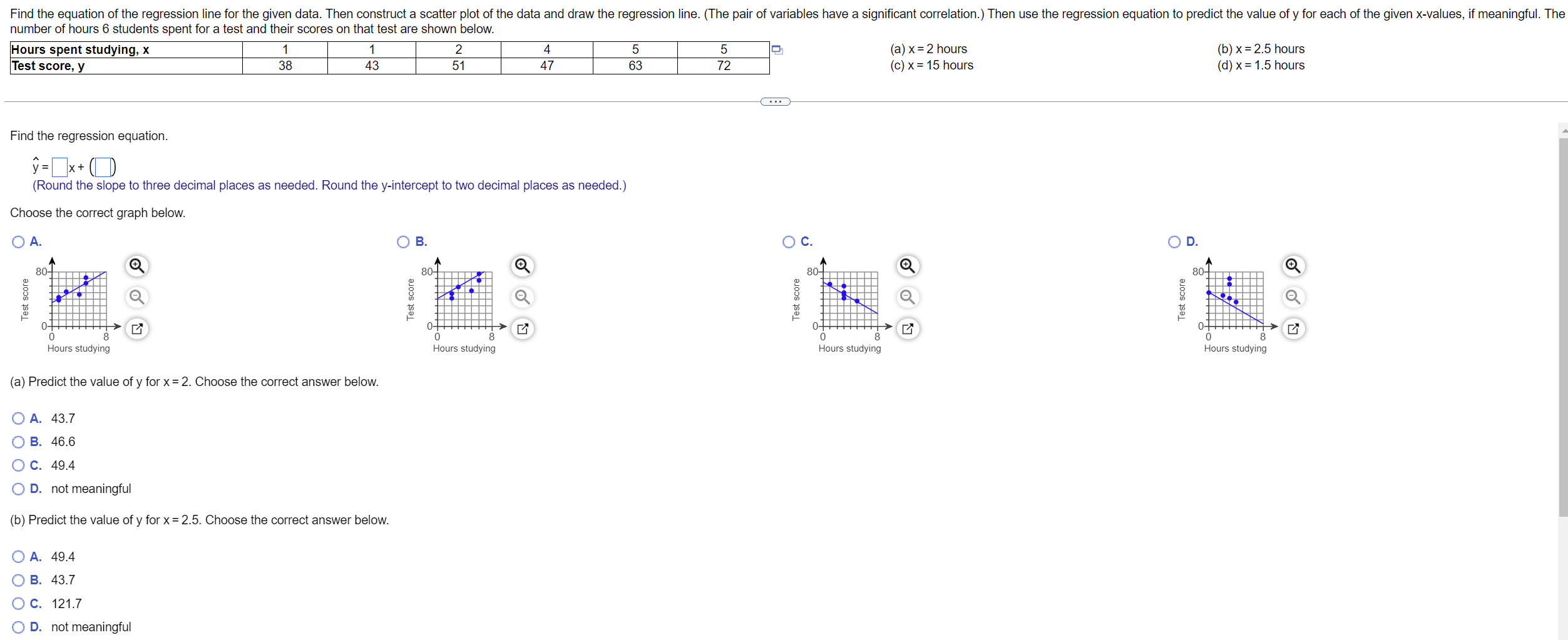Solved Find the equation of the regression line for the | Chegg.com