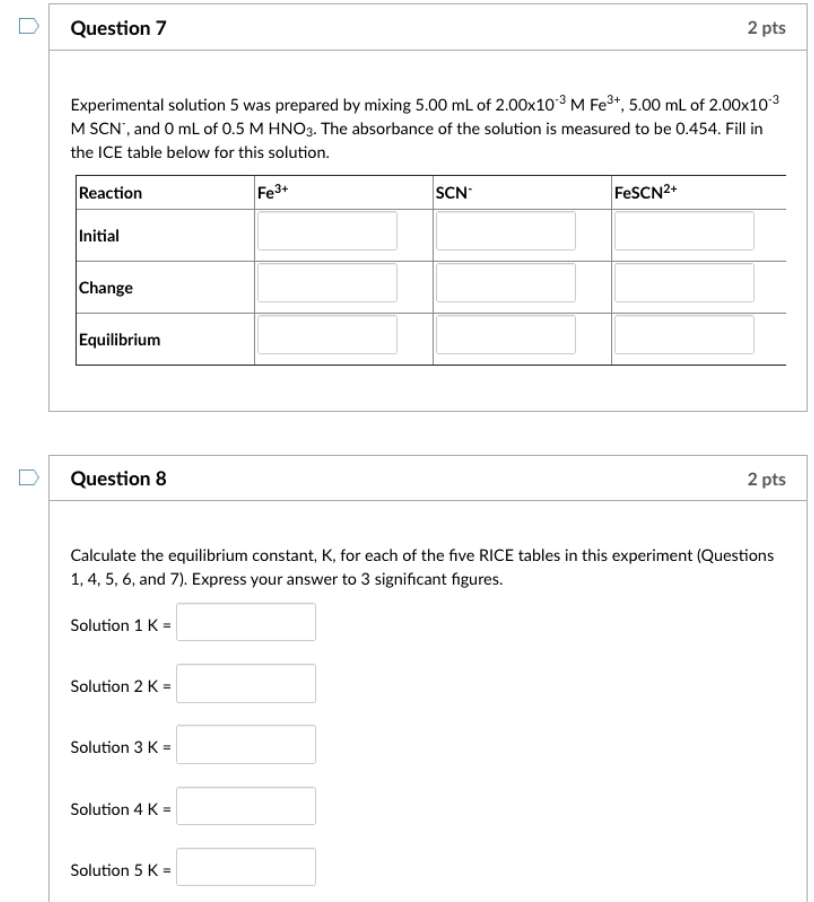 Solved The first experimental solution contains 1.00x10-3 M | Chegg.com