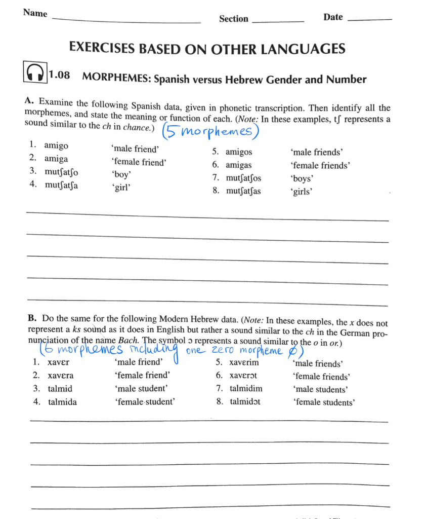 Name Section Date EXERCISES BASED ON OTHER LANGUAGES | Chegg.com