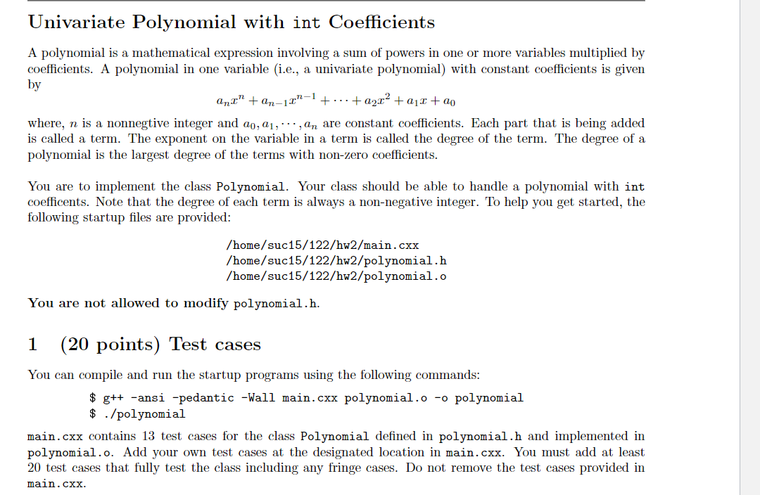 Solved Univariate Polynomial with int Coefficients A | Chegg.com