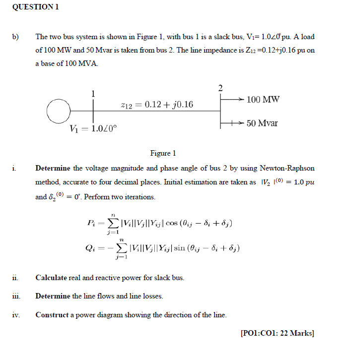 Solved QUESTION 1 b) The two bus system is shown in Figure | Chegg.com