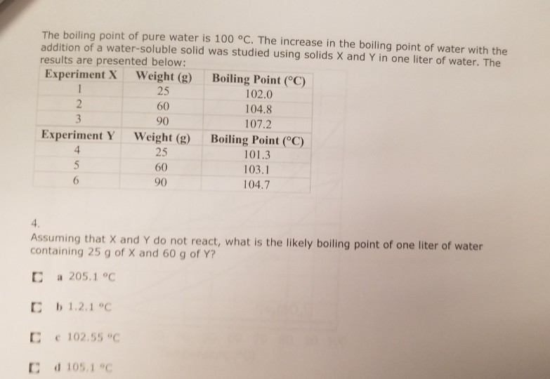 Solved The boiling point of pure water is 100 °C. The