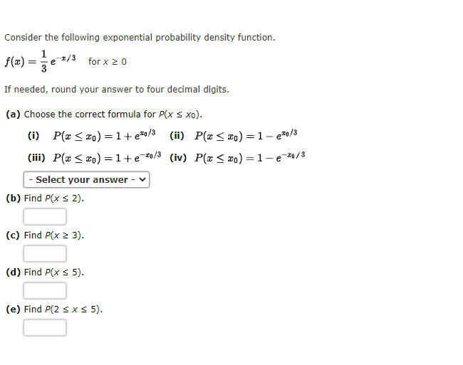 Solved Consider The Following Exponential Probability | Chegg.com