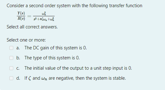 Solved Consider a second order system with the following | Chegg.com