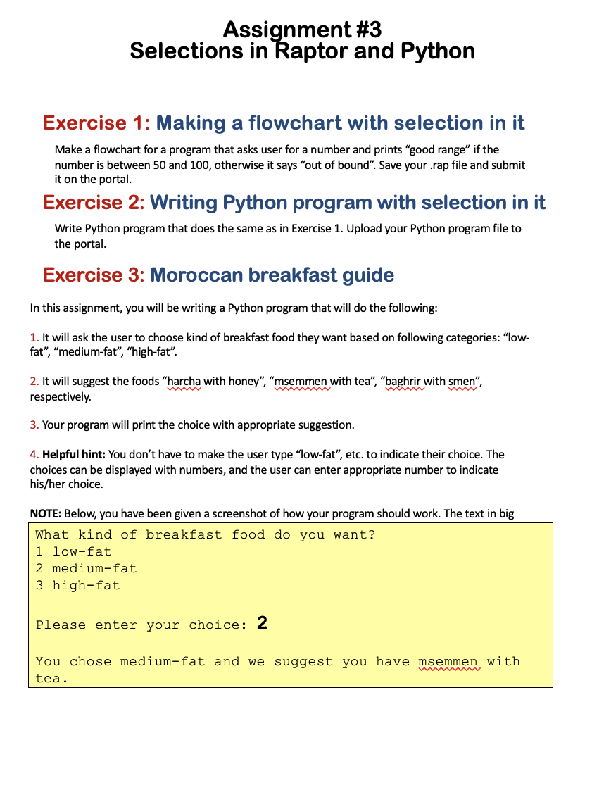 assignment on selection in python level 3