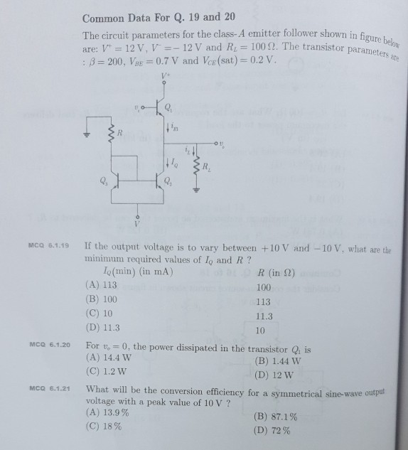 Solved Common Data For Q. 19 and 20 The circuit parameters | Chegg.com