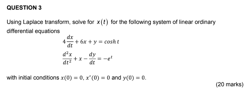 Solved Using Laplace transform, solve for x(t) for the | Chegg.com