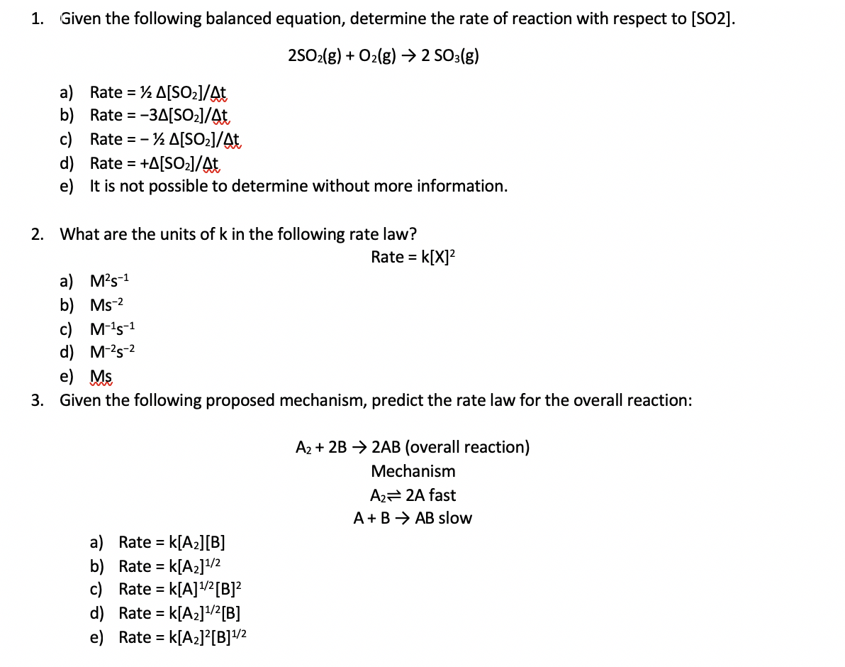 Solved 1 Given The Following Balanced Equation Determine