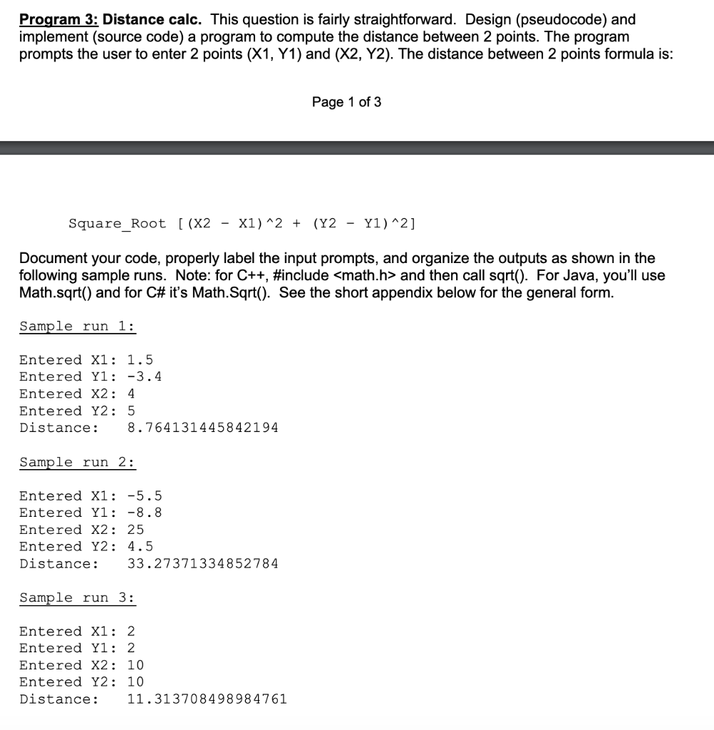 Solved Program 3: Distance calc. This question is fairly | Chegg.com
