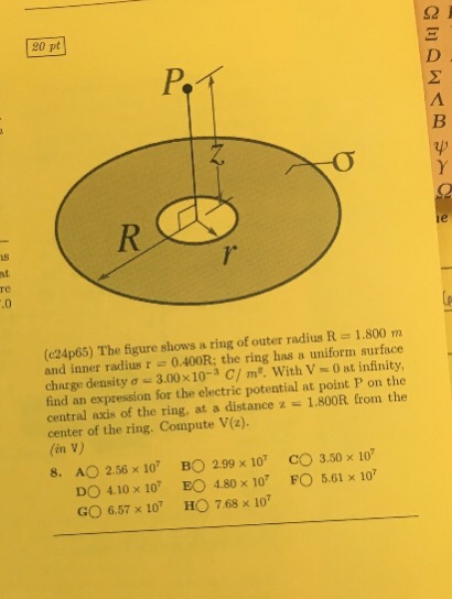 Solved The figure shows a ring of outer radius R = 1.800 m | Chegg.com
