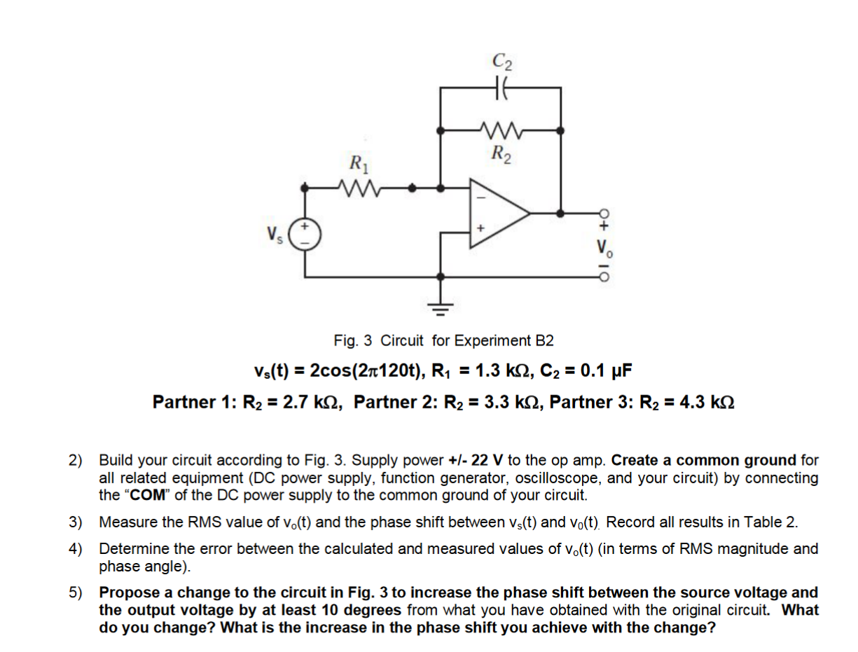Solved Fig. 3 Circuit for Experiment B2 | Chegg.com
