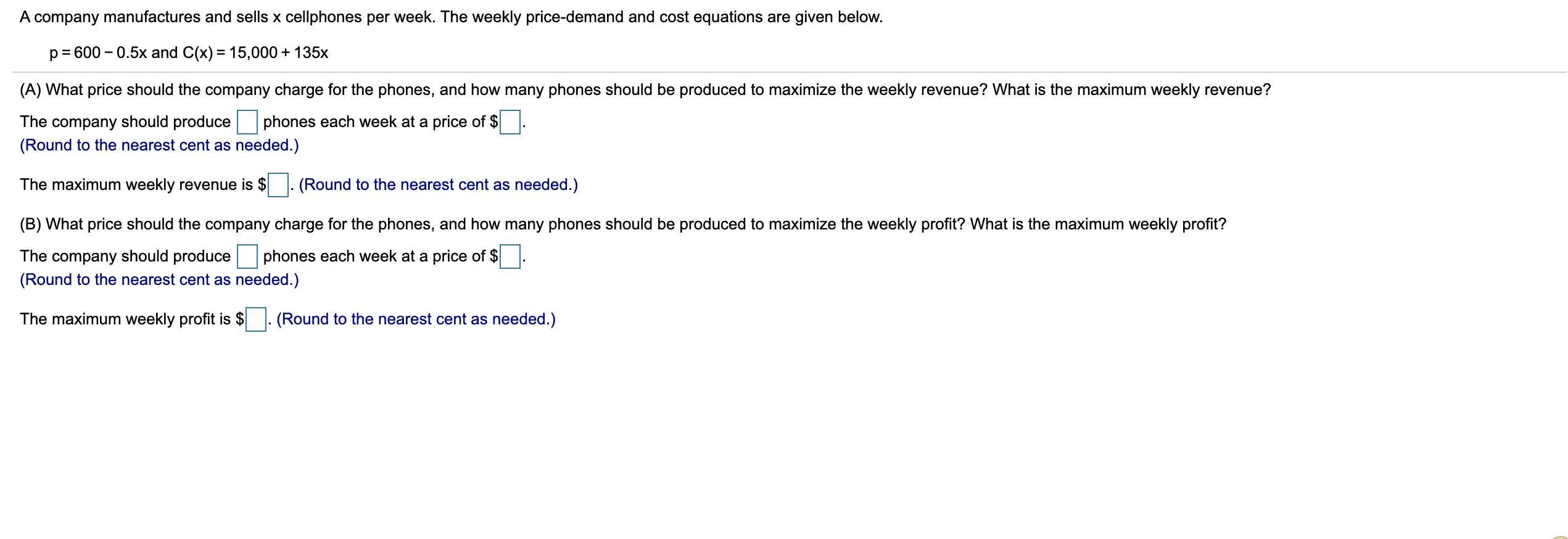 Solved A company manufactures and sells x cellphones per | Chegg.com