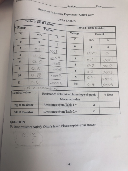 Date Report on Laboratory Experim Experiment "Ohm's