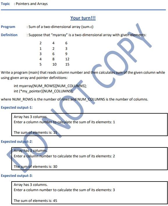Solved Topic : Pointers and Arrays : Program Definition Your | Chegg.com