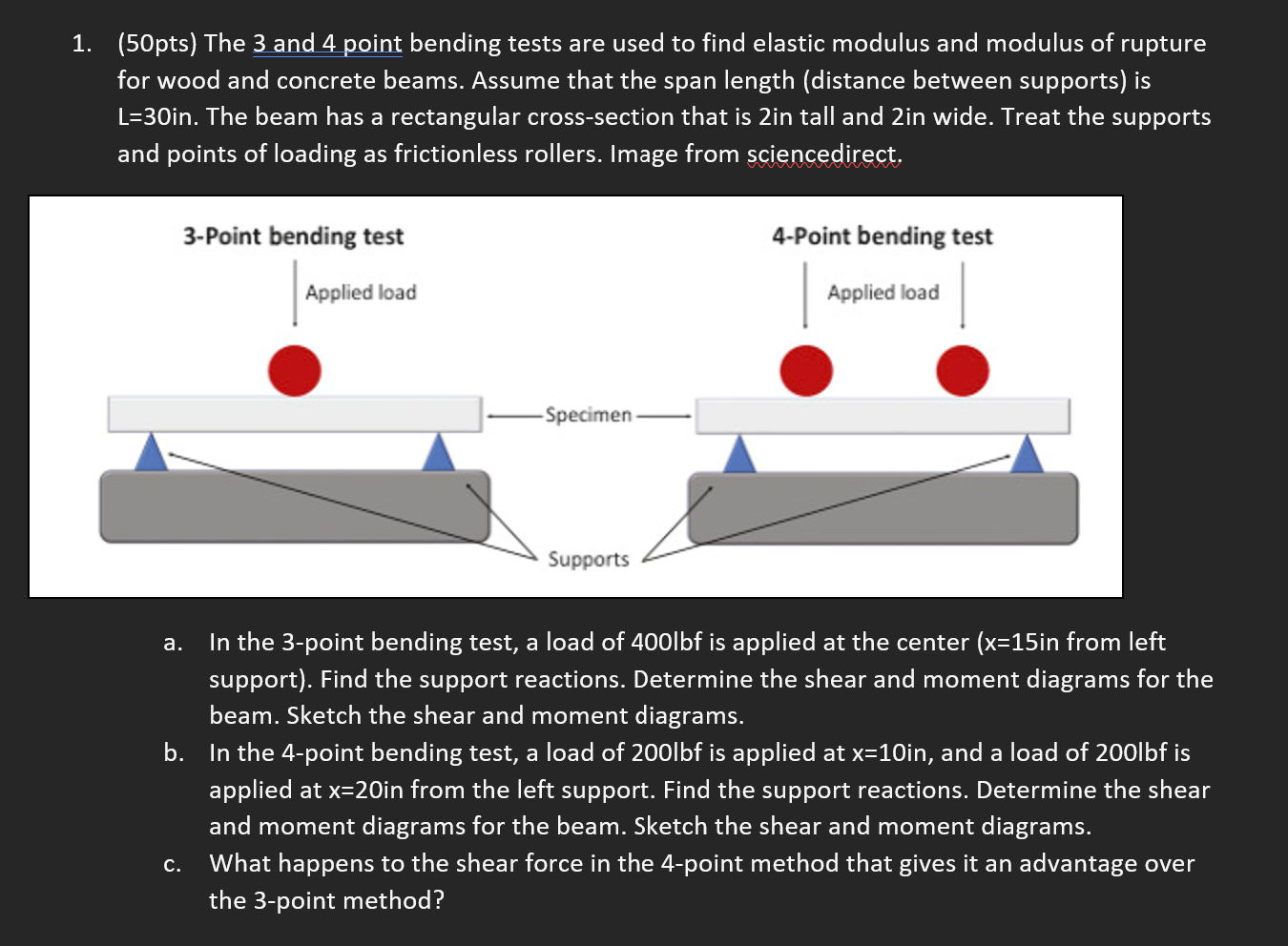 Solved 1. (50pts) The 3 And 4 Point Bending Tests Are Used | Chegg.com