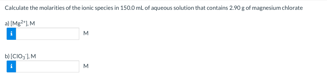 Solved Calculate the molarities of the ionic species in | Chegg.com