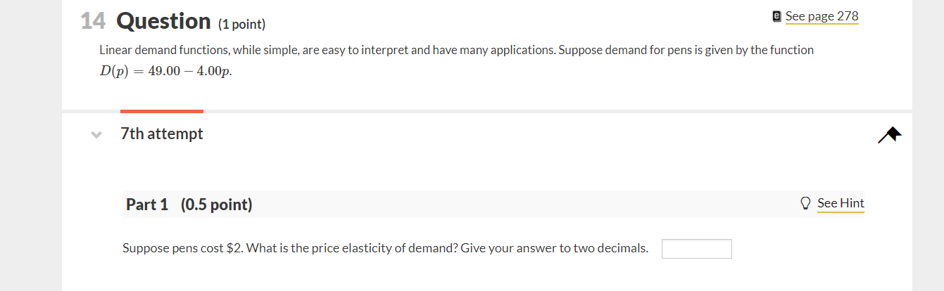 Solved e See page 278 14 Question (1 point) Linear demand | Chegg.com