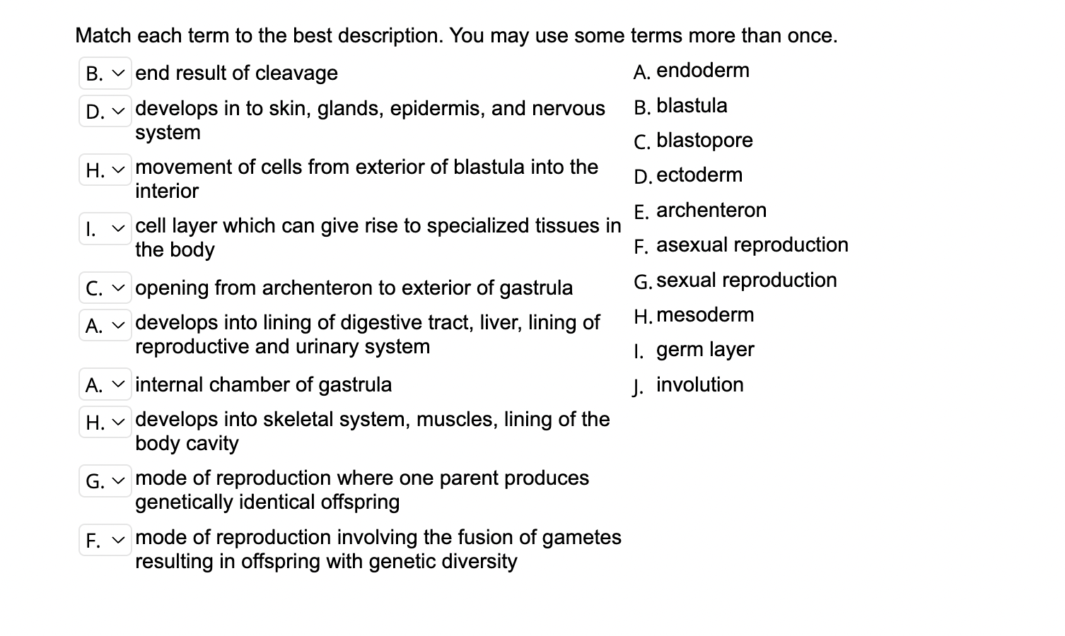 Solved Match each term to the best description. You may use