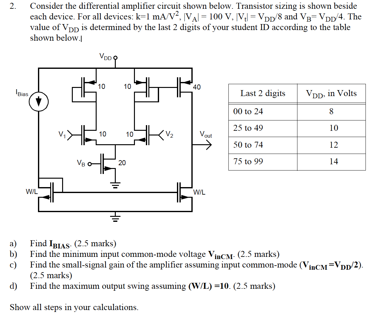 2. Consider the differential amplifier circuit shown | Chegg.com