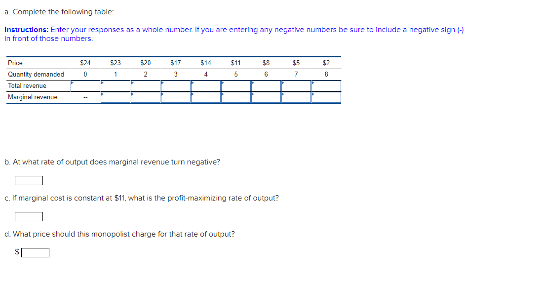 Solved a. Complete the following table Instructions Enter