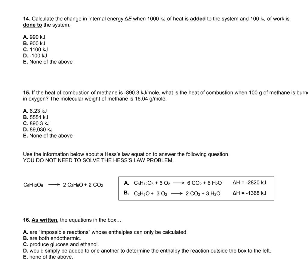 Solved 14. Calculate the change in internal energy AE when | Chegg.com