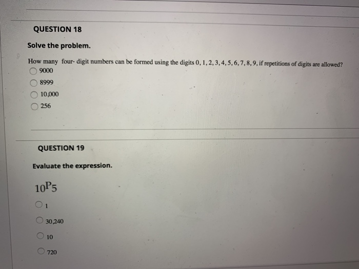 Solved QUESTION 18 Solve the problem. How many four- digit | Chegg.com