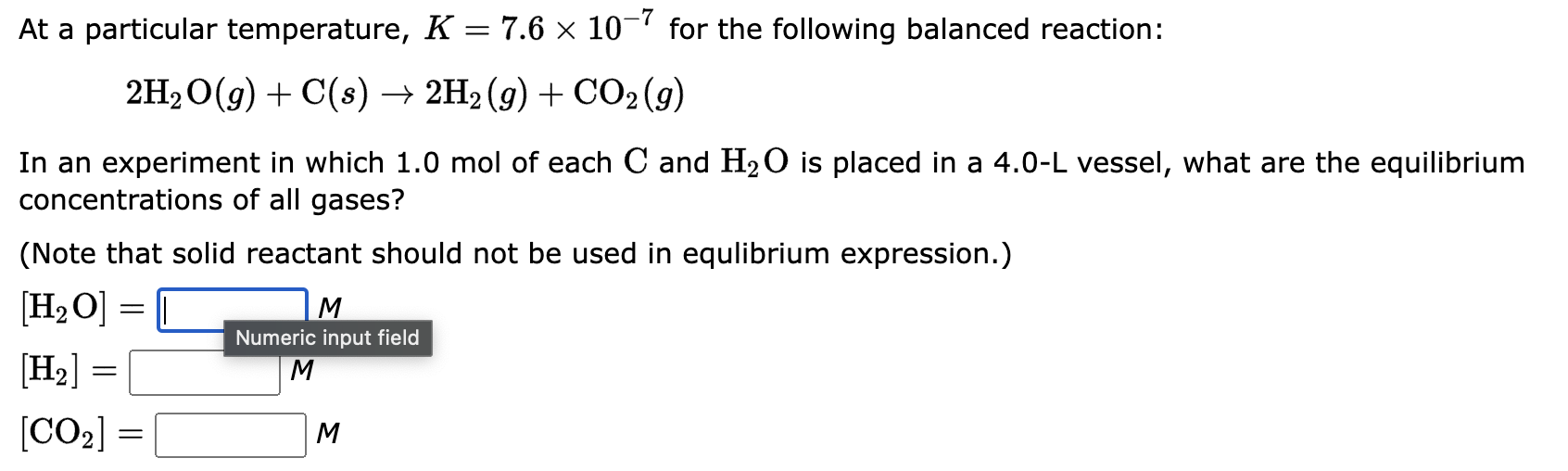 Solved At a particular temperature, K=7.6×10−7 for the | Chegg.com