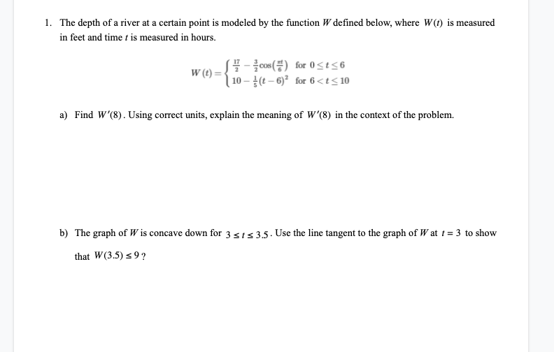 Solved 1 The Depth Of A River At A Certain Point Is Mode Chegg Com