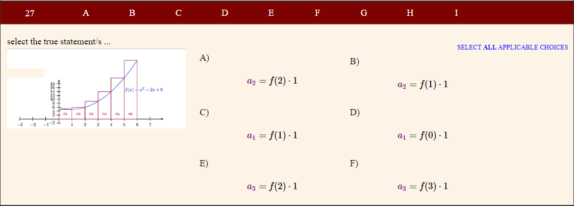 Solved 3 A B с D E F G H I 2 SELECT ALL APPLICABLE CHOICES 1 | Chegg.com