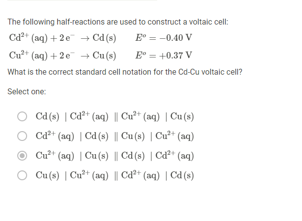 Solved The Following Half reactions Are Used To Construct A Chegg