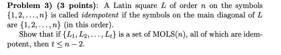 Solved Problem 3) (3 points): A Latin square L of order n on | Chegg.com