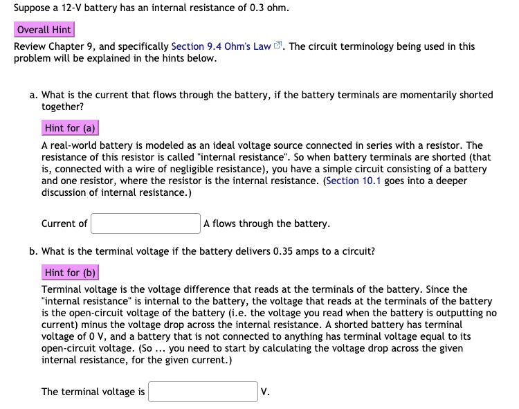 Solved Suppose A 12-V Battery Has An Internal Resistance Of | Chegg.com