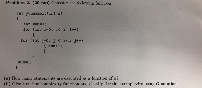 Solved Problem 2. (20 pts) Consider the following function: | Chegg.com