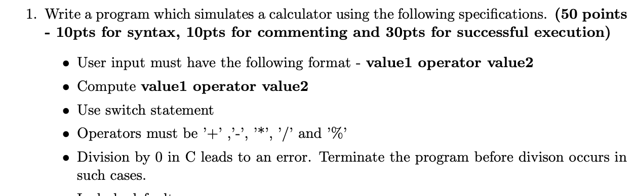 Solved 1 Write A Program That Simulates A Simple Calculator | Cheggcom