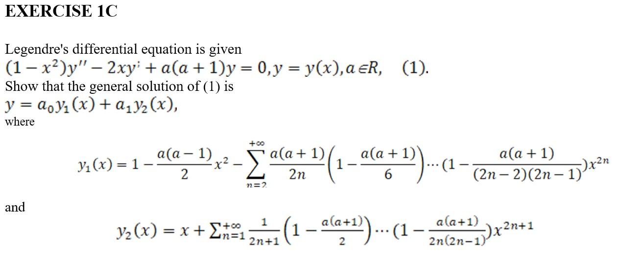 Solved Legendre's differential equation is given | Chegg.com