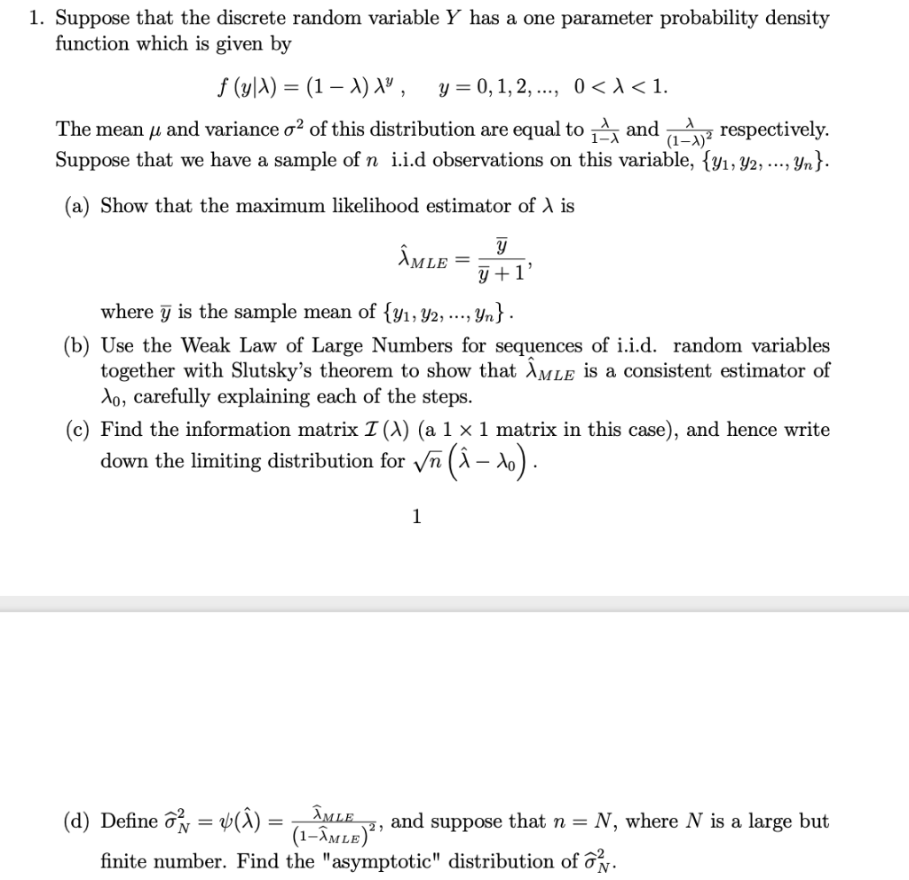 Solved 1 Suppose That The Discrete Random Variable Y Has Chegg Com