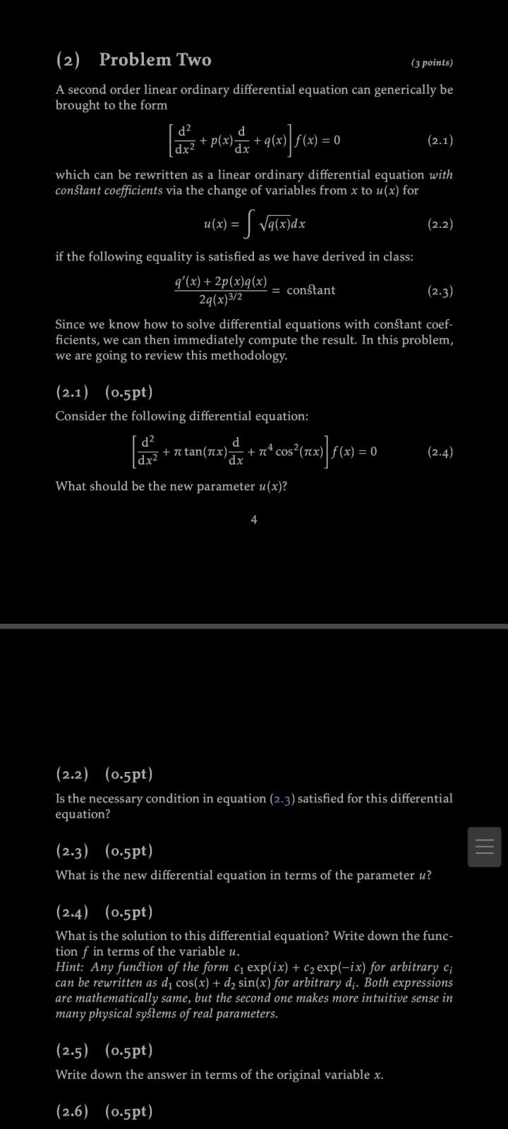 Solved (2) Problem Two (3 points) A second order linear | Chegg.com